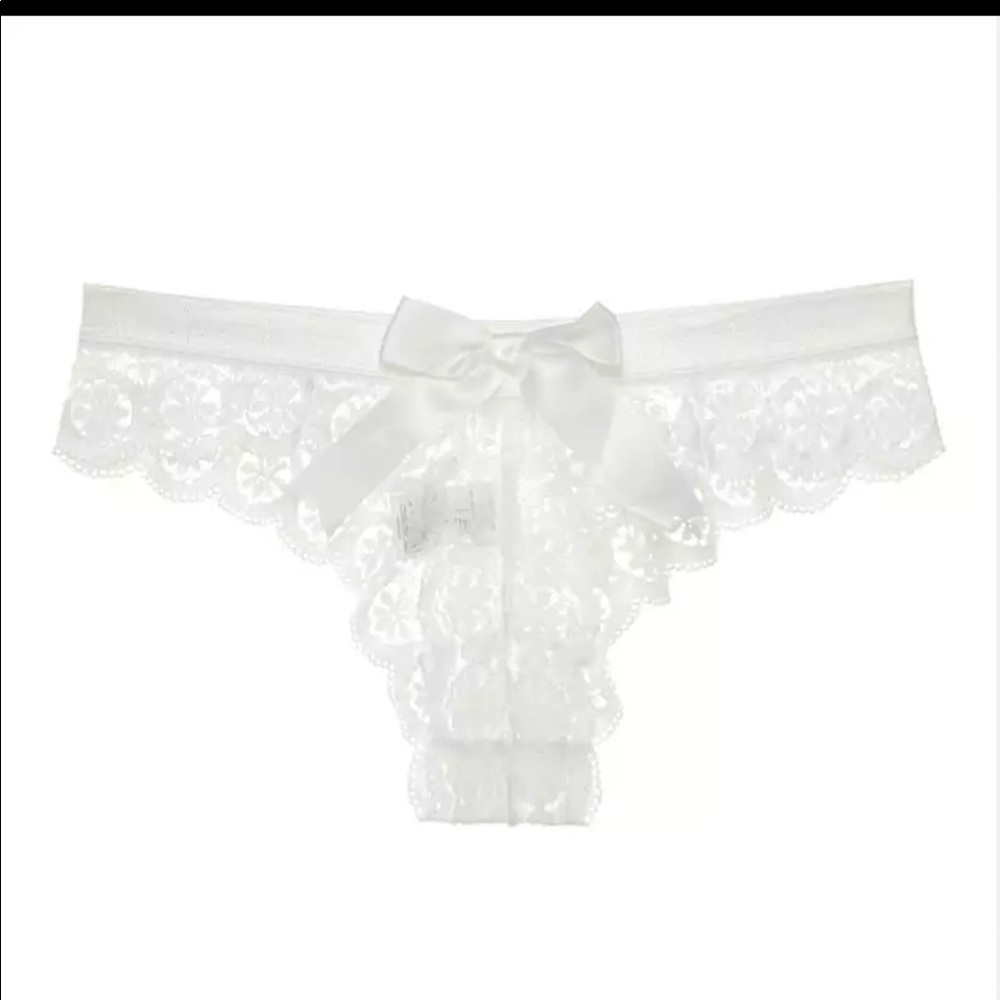 (Last 1) Sexy lace bow thong transparent panty in BLACK lace - Picture 9 of 16